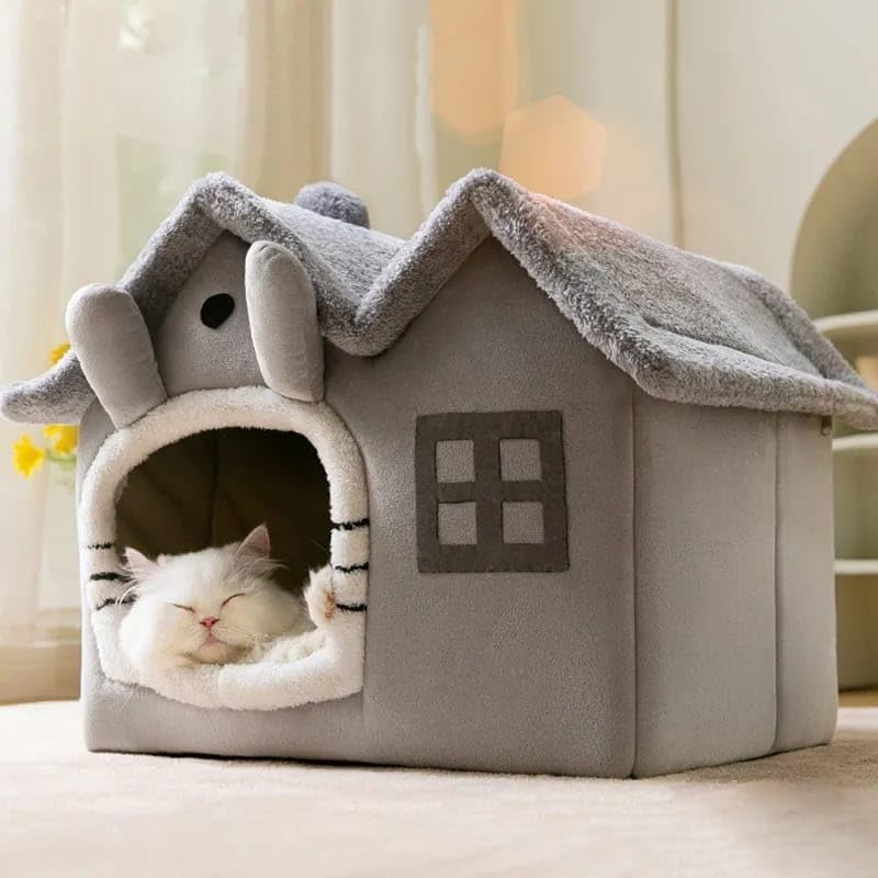 Alternative view of Tineke Kedi Evi Yumuşak Kedi Yatağı Derin Uyku Ve Kış Evi Çıkarılabilir Minder -villa 1adet (GRİ KÜÇÜK BOY)
