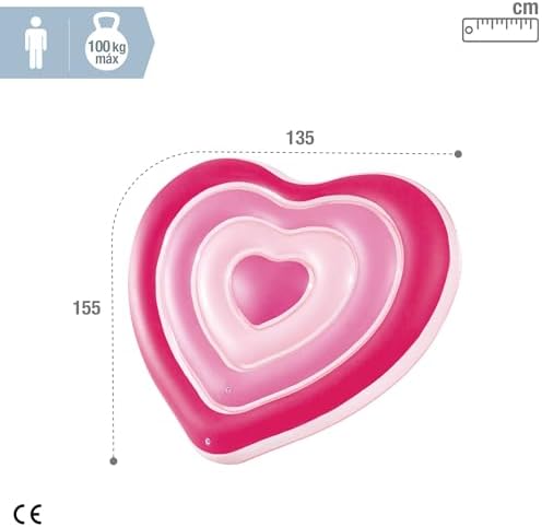 58727 Sevgili Kalp Şekilli Yatak 155 cm, su sporları, plaj malzemesi, şişme ürün, yüzme aksesuarı, kamp, dalış, güvenlik