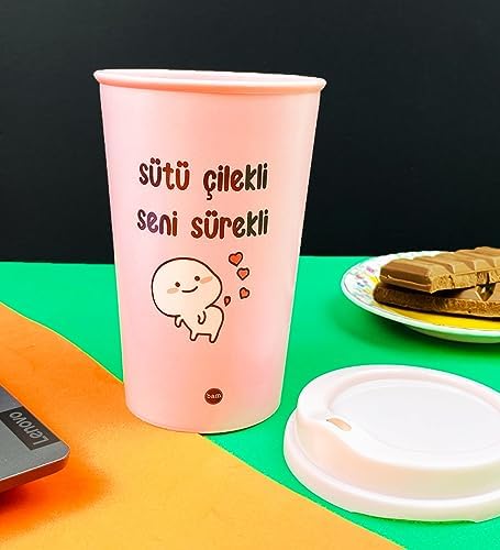 Alternative view of 2'li Sütü Çilekli Tasarımlı Plastik Kahve Bardağı