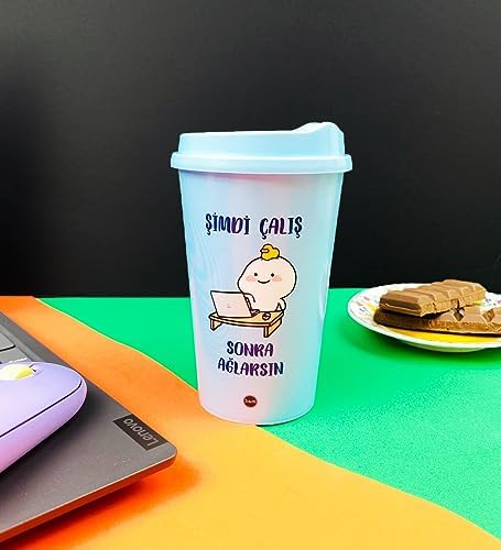 2'Li Şimdi Çalış Sonra Ağlarsın Tasarımlı Plastik Kahve Bardağı