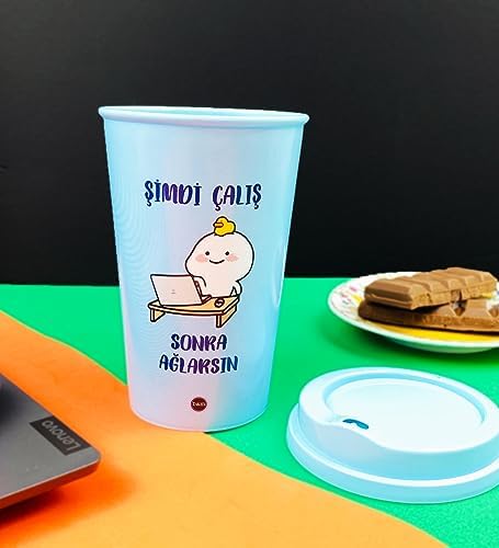 Alternative view of 2'Li Şimdi Çalış Sonra Ağlarsın Tasarımlı Plastik Kahve Bardağı