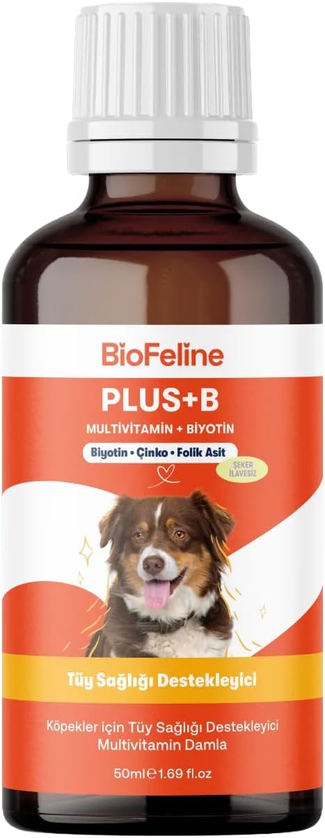 Biofeline Köpekler İçin Plus B Damla 50ml ve Tüy Dökülmesini Engelleyici Biotinli Tüy Sağlığı Damlası