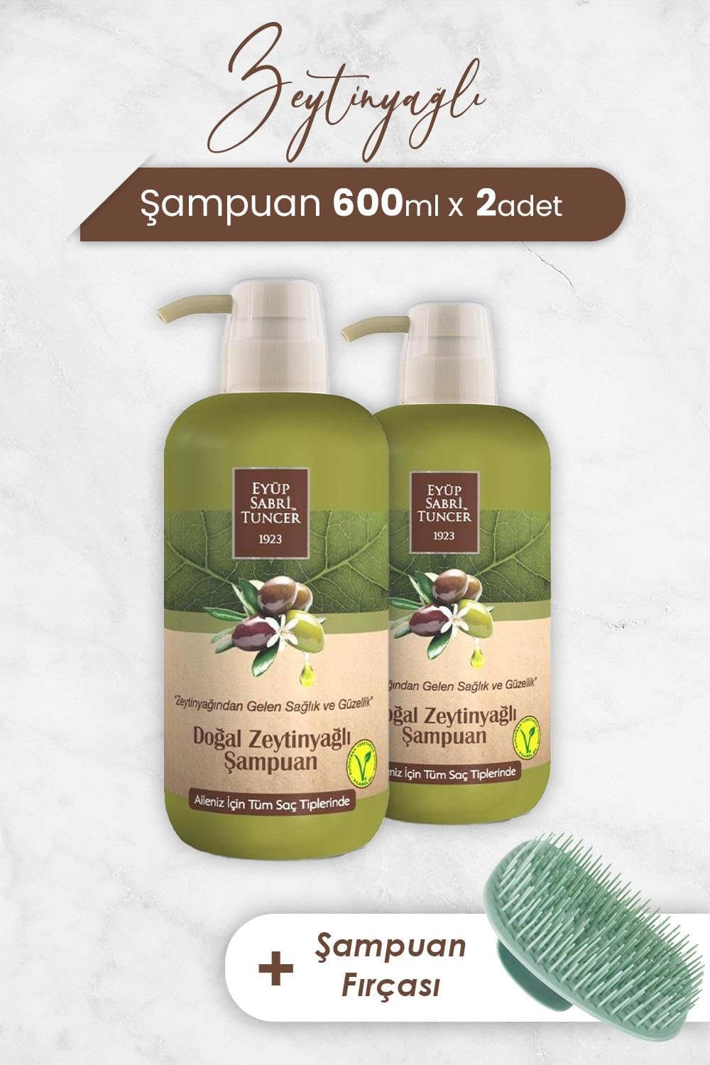 Zeytinyağlı Şampuan 600 ml x 2 Adet ve Şampuan Fırçası