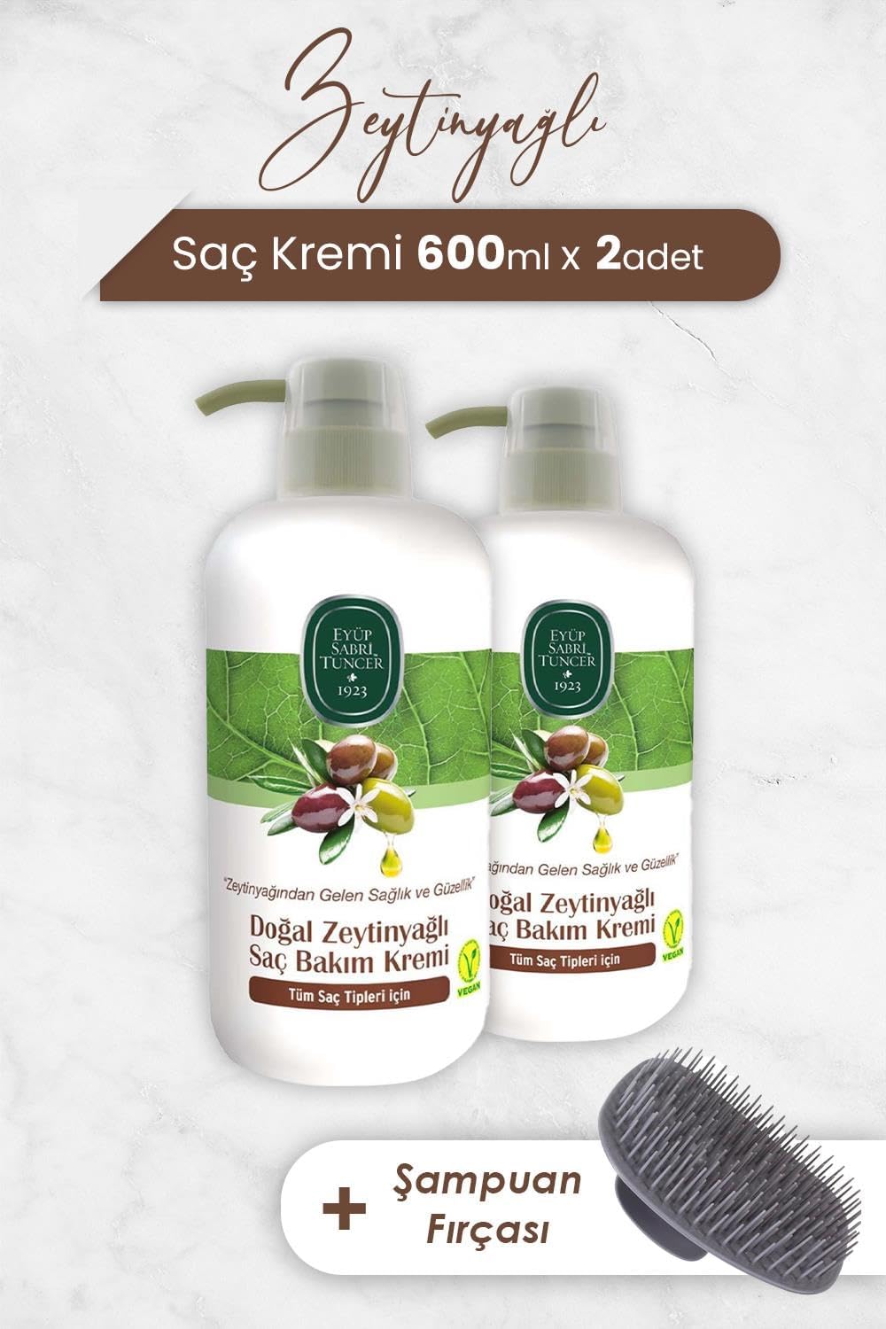 Zeytinyağlı Saç Kremi 600 ml x 2 Adet ve Şampuan Fırçası