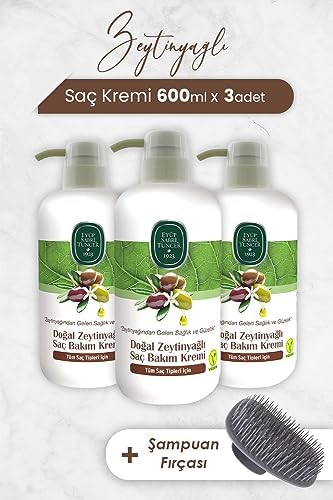 Zeytinyağlı Saç Kremi 600 ml x 3 Adet ve Şampuan Fırçası