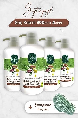 Zeytinyağlı Saç Kremi 600 ml x 4 Adet ve Şampuan Fırçası