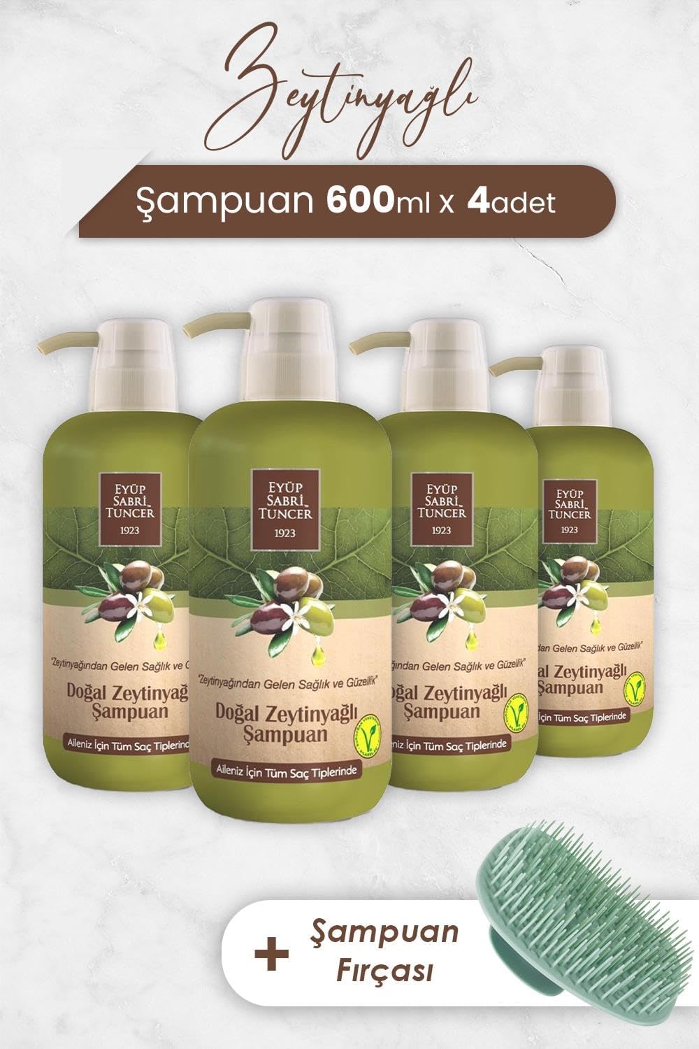 Zeytinyağlı Şampuan 600 ml x 4 Adet ve Şampuan Fırçası