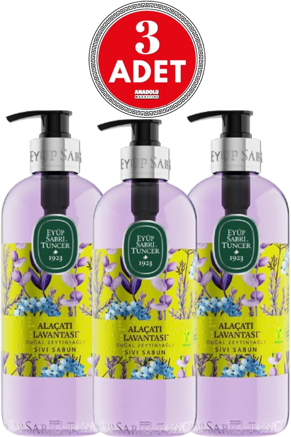 Alaçatı Lavantası Doğal Zeytinyağlı Sıvı Sabun 500 ml x 3 Adet