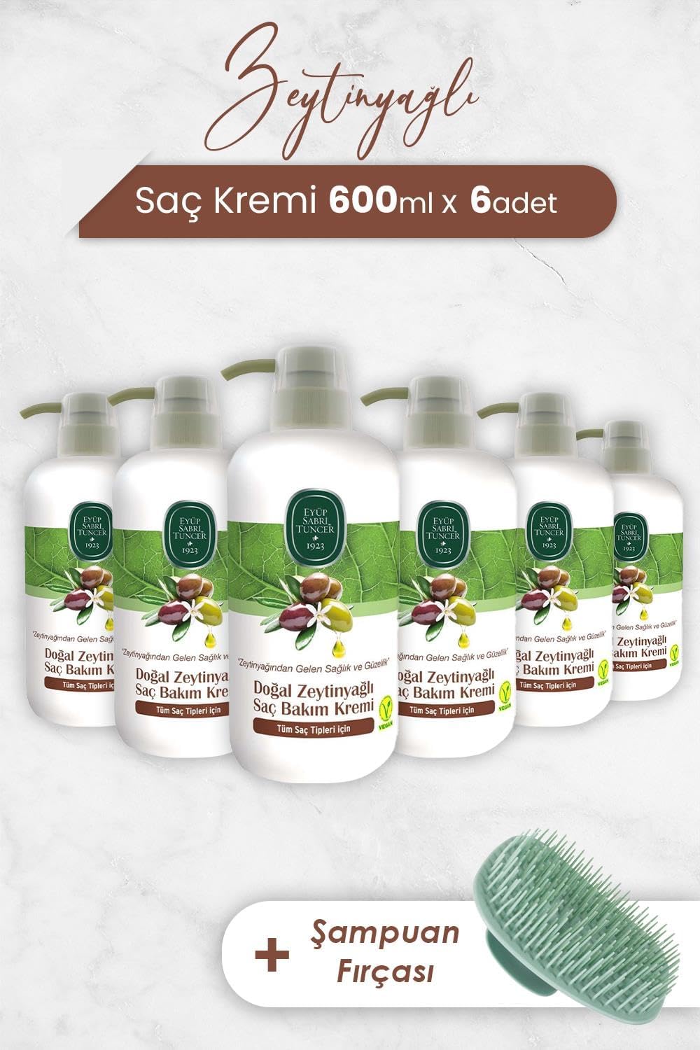 Zeytinyağlı Saç Kremi 600 ml x 6 Adet ve Şampuan Fırçası