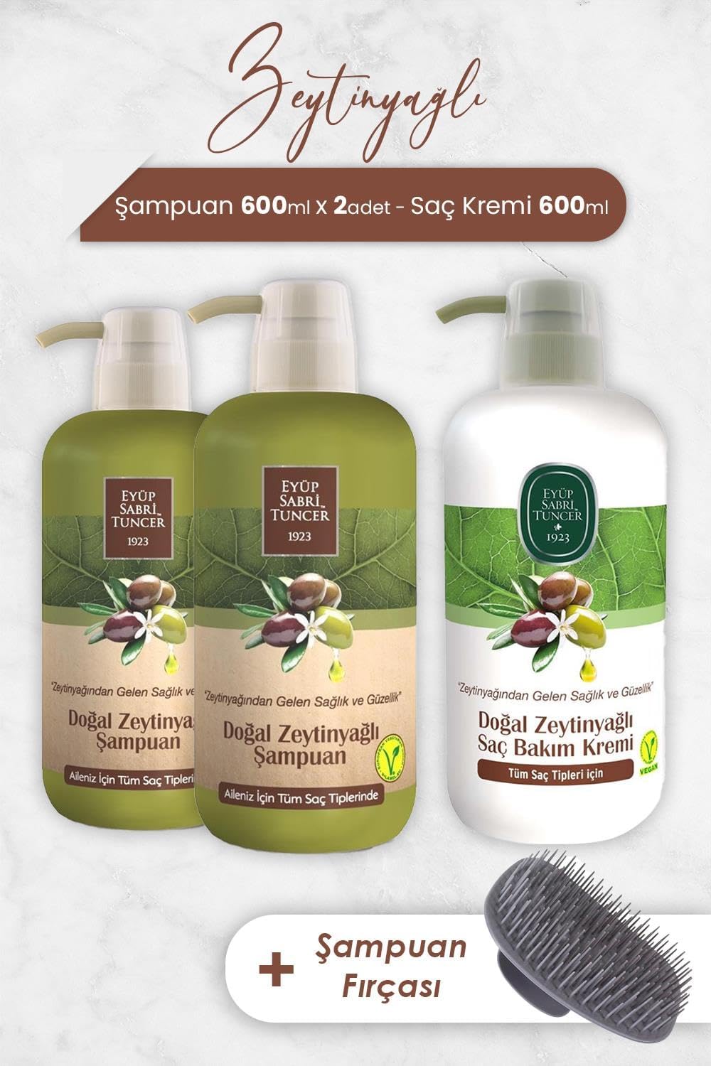 Alternative view of Zeytinyağlı Şampuan 600 ml x 2 Adet, Saç Kremi ve Şampaun Fırçası