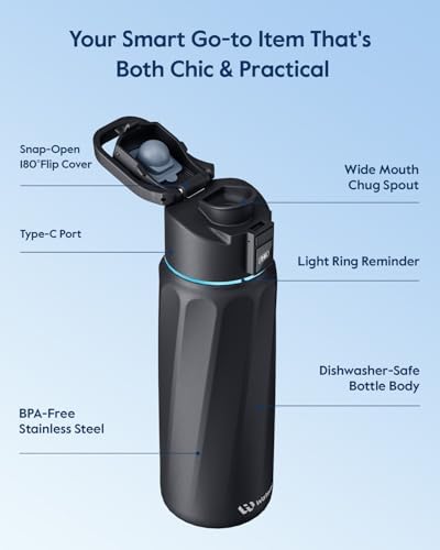 Alternative view of WATERH Boost Yalıtımlı Paslanmaz Çelik Akıllı Su Şişesi, 32 oz Bluetooth Akıllı İzleyici ve İçecek Hatırlatma (Siyah)