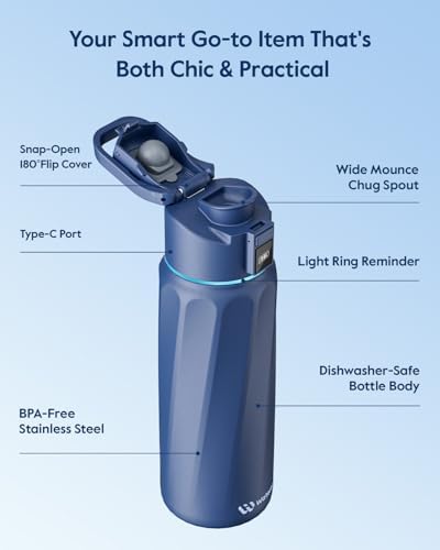Alternative view of WATERH Boost Yalıtımlı Paslanmaz Çelik Akıllı Su Şişesi, 32 oz Bluetooth Akıllı İzleyici ve İçki Hatırlatma (Mavi)