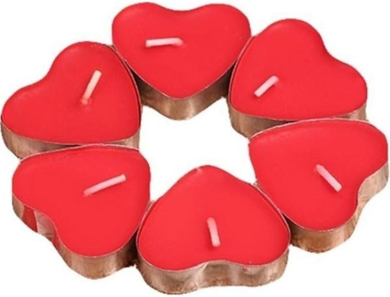 -Kırmızı Kalpli 25 Adet Tea Lights Mum