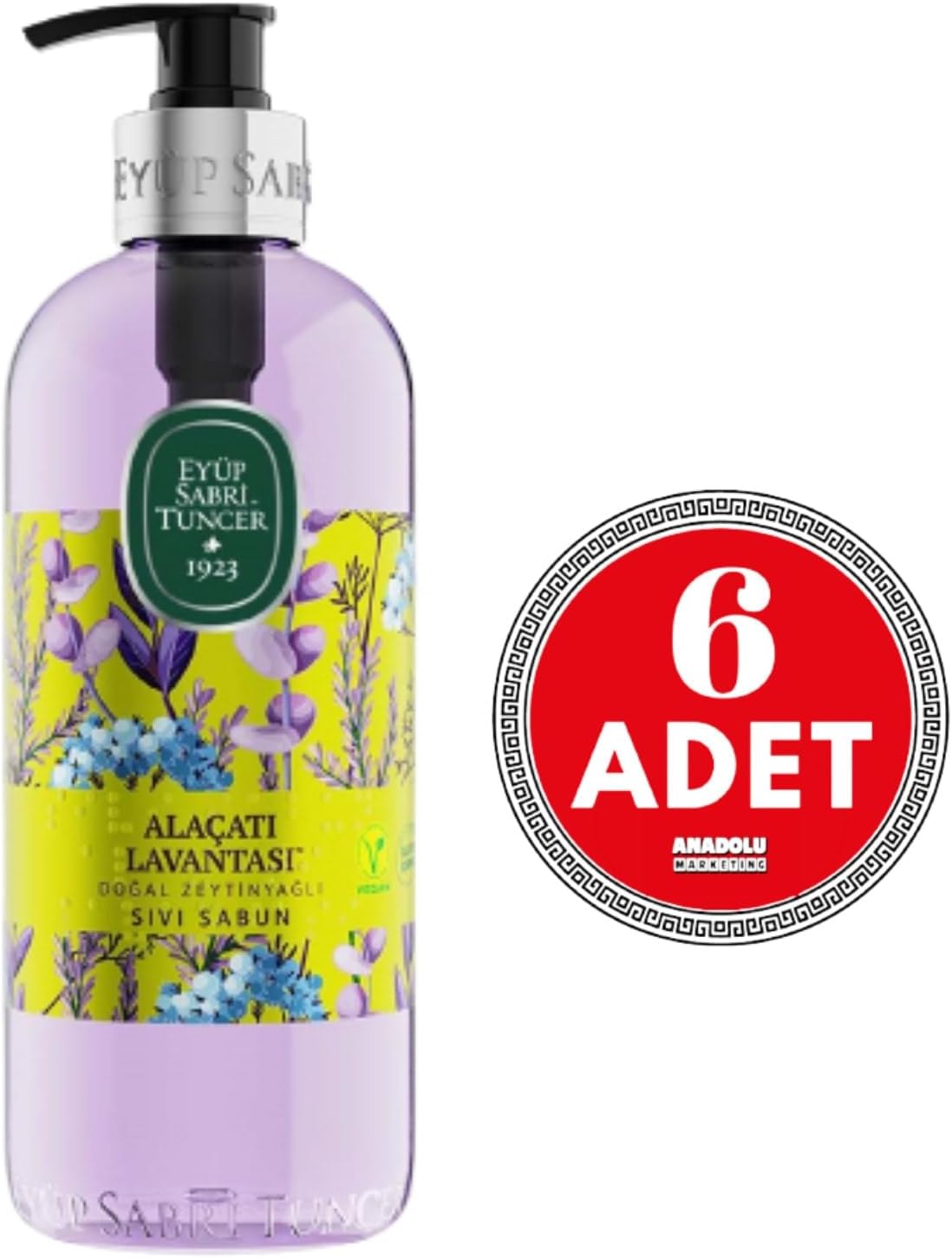 Alaçatı Lavantası Doğal Zeytinyağlı Sıvı Sabun 500 ml x 6 Adet