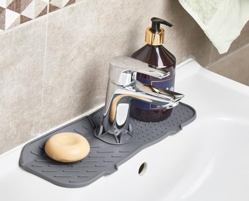 Alternative view of Musluk Emici Mat, Silikon Katlanabilir Musluk Sıçrama Koruması Lavabo Damlama Matı Su Tutucu Lavabo Matı Kurutma Matı Mutfak ve Banyo için Lavabo Aksesuarları (Gri)