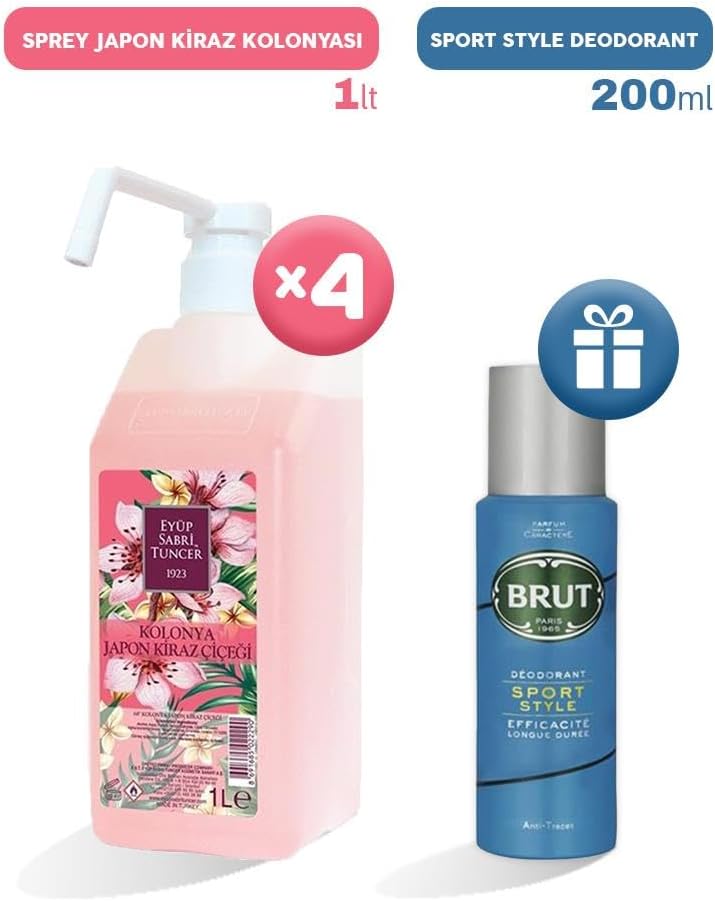 Sprey Kiraz Kolonyası 1 lt x 4, Erkek Deodorant Hediyeli