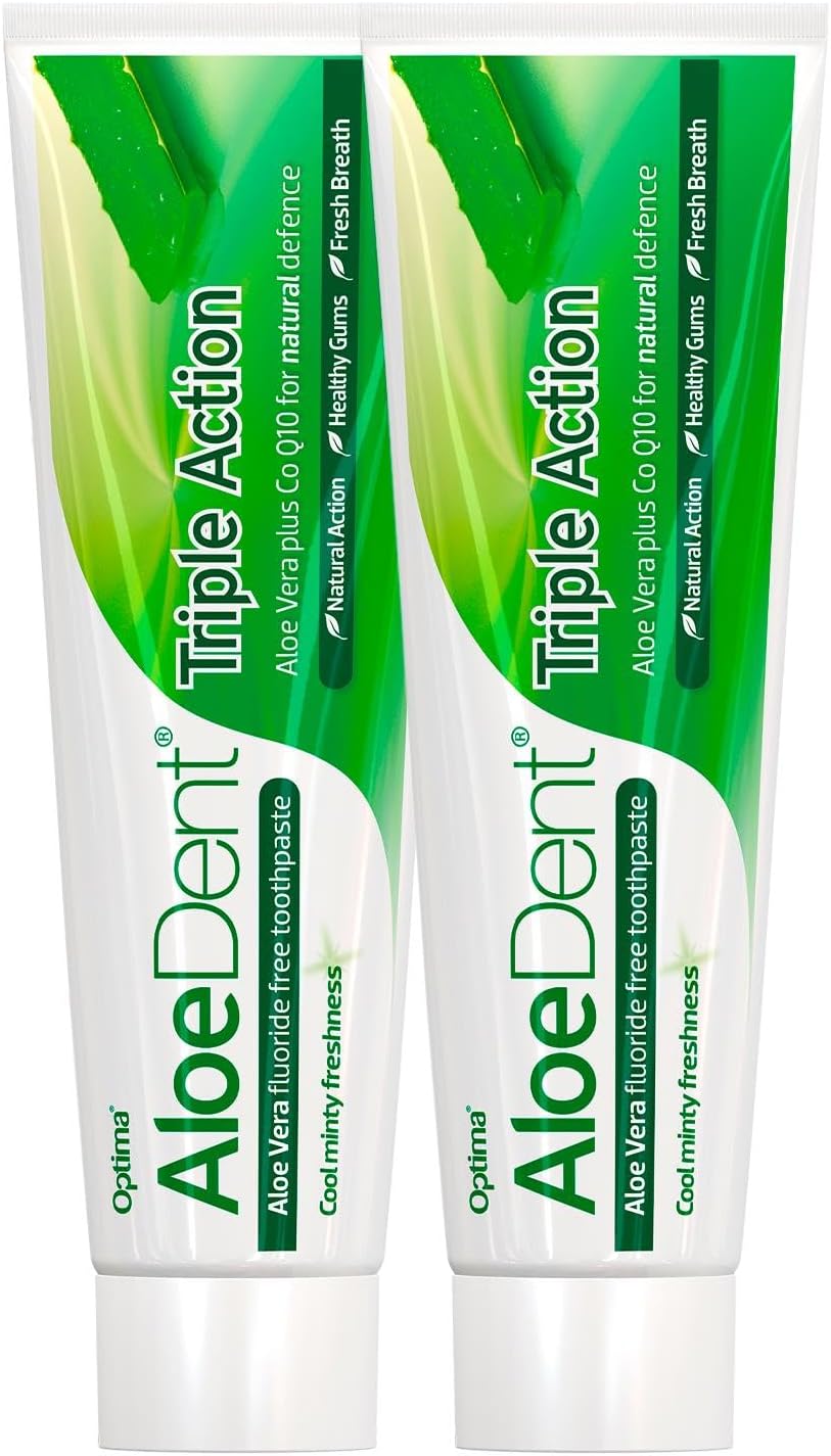 Aloe Dent Aloe ile 3 Etkili Diş Macunu Florür ve SLS İçermeyen Doğal Beyazlık, 100 ml x 2 Adet