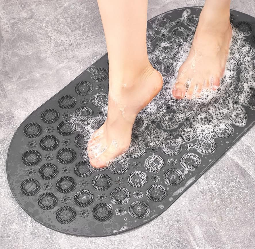 Masajlı Kaydırmaz Banyo Paspası (Siyah, Gri, Oval)