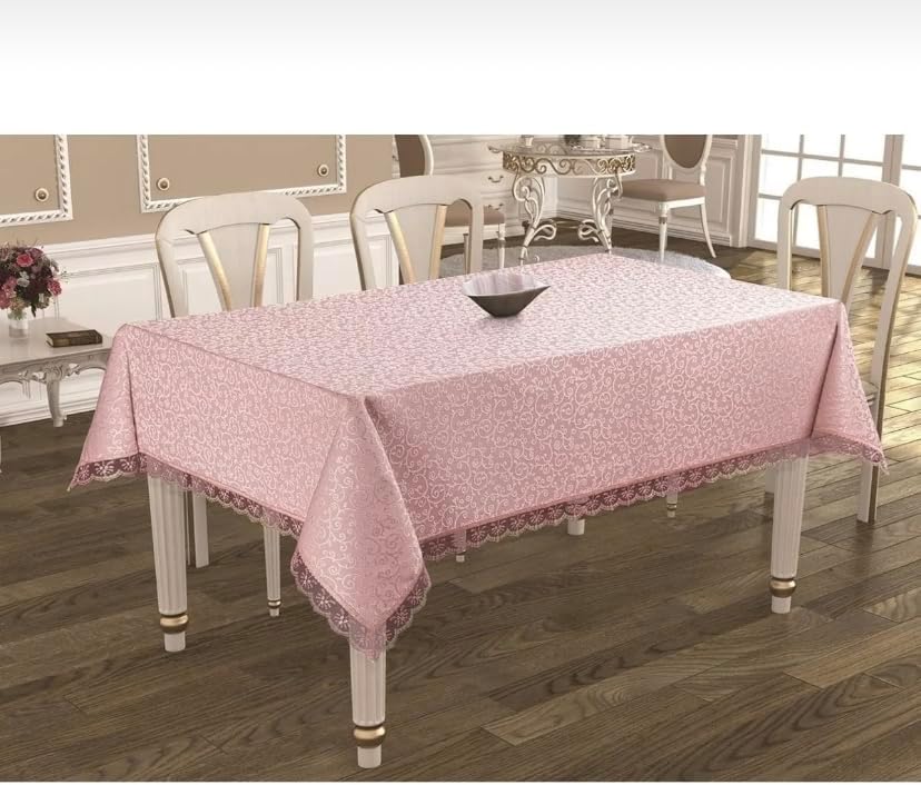 Beyazıt Tekstil Dantelli Leke Tutmayan Kumaş Masa Örtüsü Pembe 160 x 220 byzt241