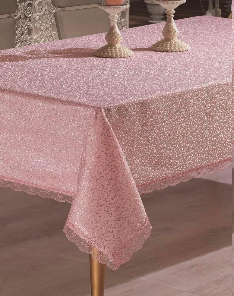 Alternative view of Beyazıt Tekstil Dantelli Leke Tutmayan Kumaş Masa Örtüsü Pembe 160 x 220 byzt241