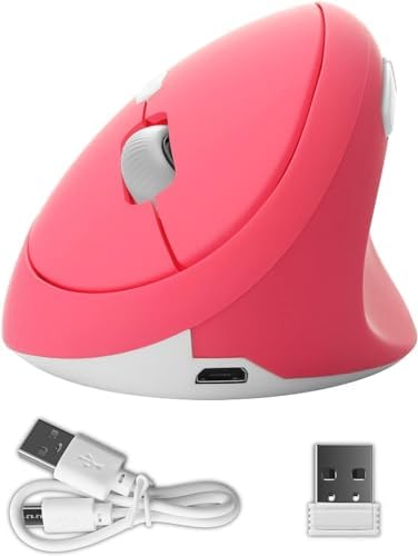 Alternative view of Y08 Dikey Kablosuz 2.4G Sessiz Şarjlı 6 Tuşlu Vertical Mouse 1600DPI 400mAh Pembe