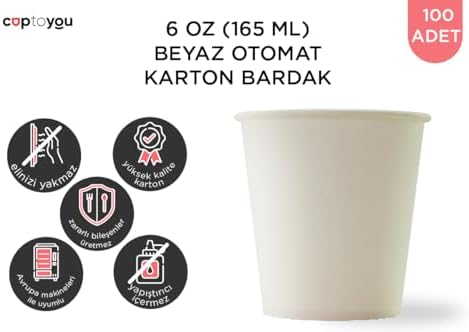 100 adet karton bardak 6 oz 165 ml, çay için beyaz karton bardaklar, küçük tek kullanımlık kahve bardakları, otomat bardakları, kağıt bardak