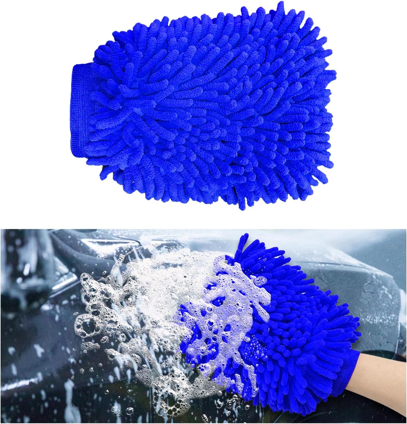 Alternative view of Ziciner Premium Mikrofiber Yıkama Eldiveni, Yumuşak Çizilmez Çift Taraflı Şönil Yıkama Eldiveni, Araba Yıkama ve Detaylandırma için Mükemmel (Mavi, Büyük)