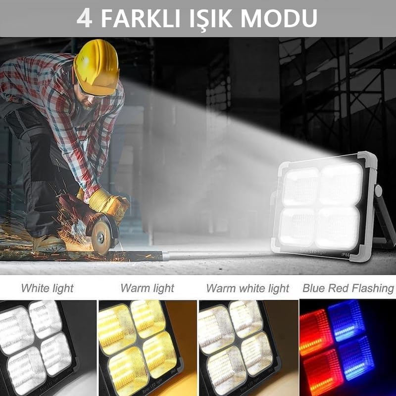 Seyyar Solar Led Projektör Gri Renk 200w Güneş Enerjili Portatif Led Işık Taşınabilir Sokak Aydınlatması IP66