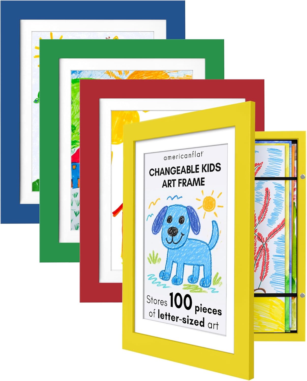 Alternative view of Kids Artwork Frame Changeable (Multicolor) - Magnetic Holds 100 Art Pieces - 8.5x11 Size Display with Mat or 10x12.5 Without Mat - My Mini Masterpiece (Set of 4)