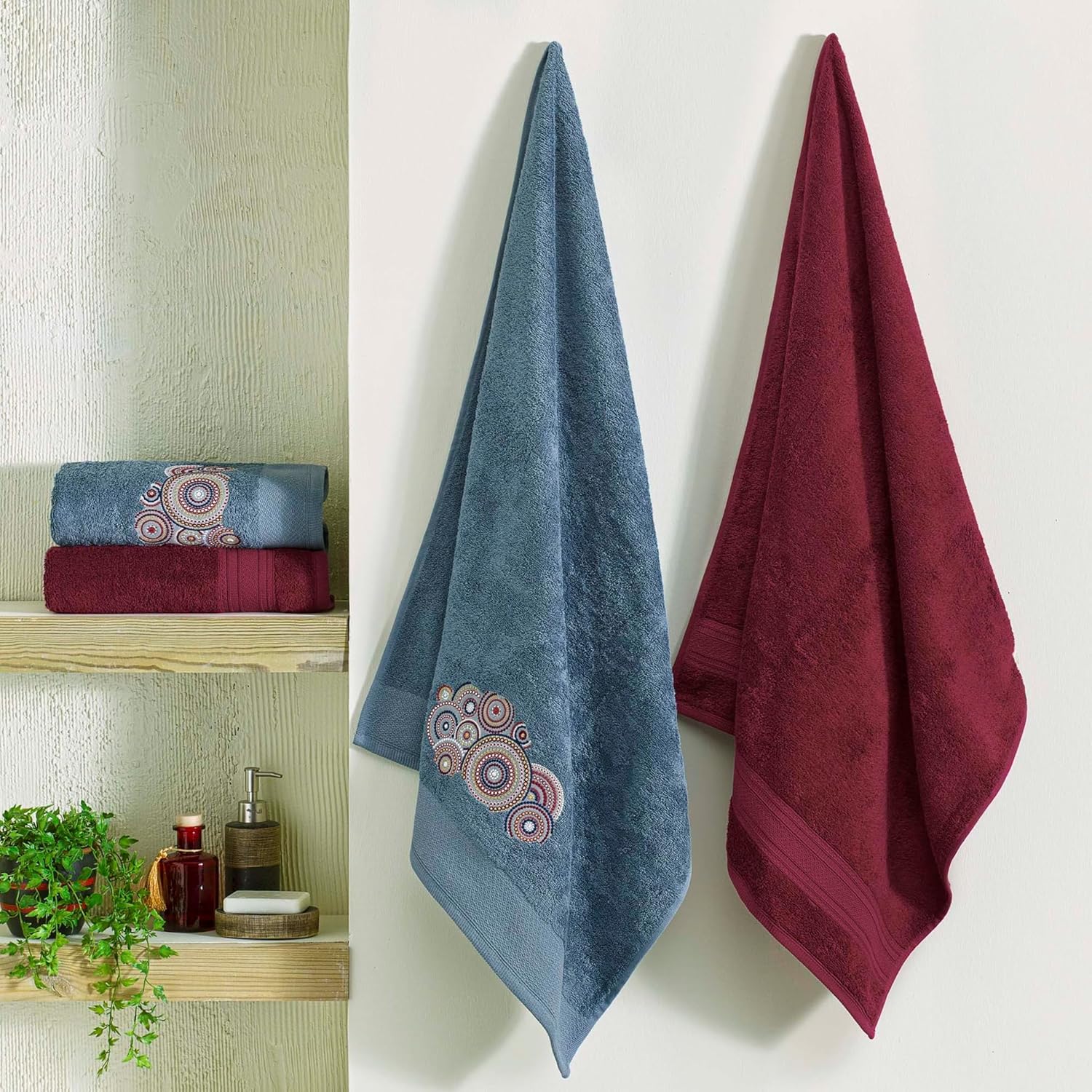 TAÇ Bambu South Hamam Seti Bordo 4'Lü Set