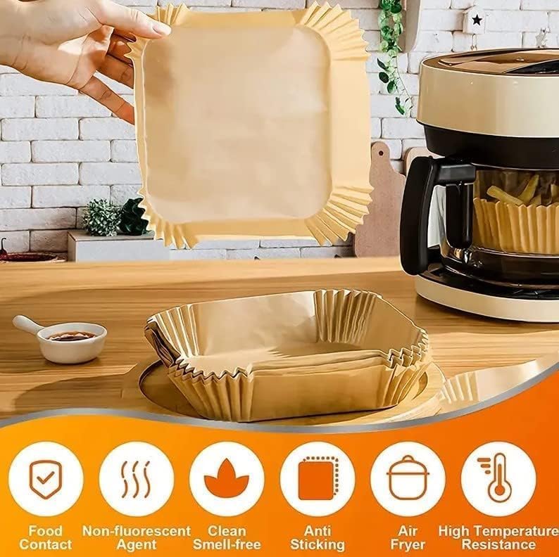 Airfryer Pişirme Kağıdı, Fritöz Yağlı Kağıdı, Yanmaz Kağıt 100 Adet Hava Fritözleri İçin Yağlı Kağıt,Yağa Ve Suya Dayanıklı Pişirme Kağıdı (100 Adet)
