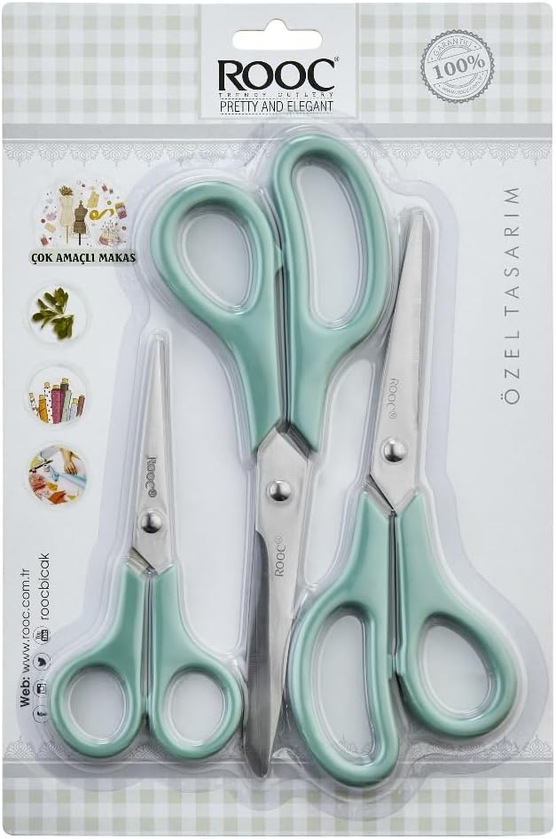 Premium Serisi Ergonomik Saplı Çelik Gıdaya Temasa Uygun 3'lü set Mutfak Makası, Yeşil