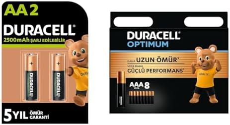 Alternative view of Şarj Edilebilir AA 2500 mAh Kalem Piller, 2'li + Optimum AAA Alkalin İnce Kalem Piller, 1,5 V LR03/MN2400, 8’li Paket
