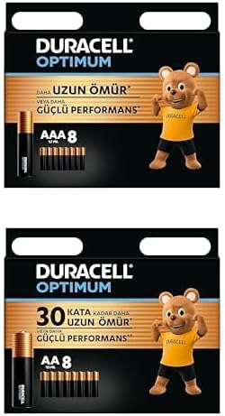 Optimum AAA Alkalin İnce Kalem Piller, 1,5 V LR03/MN2400, 8’li Paket + Optimum AA Alkalin Kalem Piller, 1,5 V LR6/MN1500, 8’li Paket