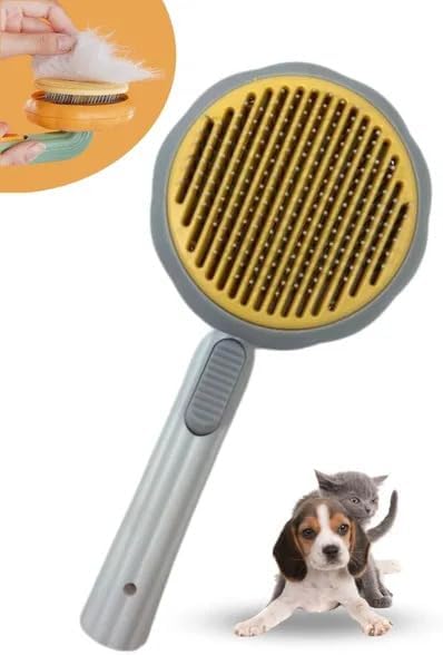 Kedi Köpek Otomatik Temizlenen Tuşlu Tüy Toplayıcı Tarak Basmalı Kedi Köpek Fırçası Evcil Pet Hayvan Tüy Kıl Toplama Fırçası - Asorti Renk