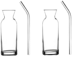 2 Adet Cam Pipetli Limonata Sunum Şişe Karaf Süt Ve Meyve Suyu Bardağı