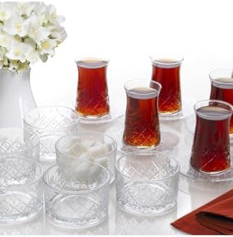 Heybeli Çay Bardağı Takımı ve Çerezlik Kase Tatlı Sunum Seti 6 Kişilik