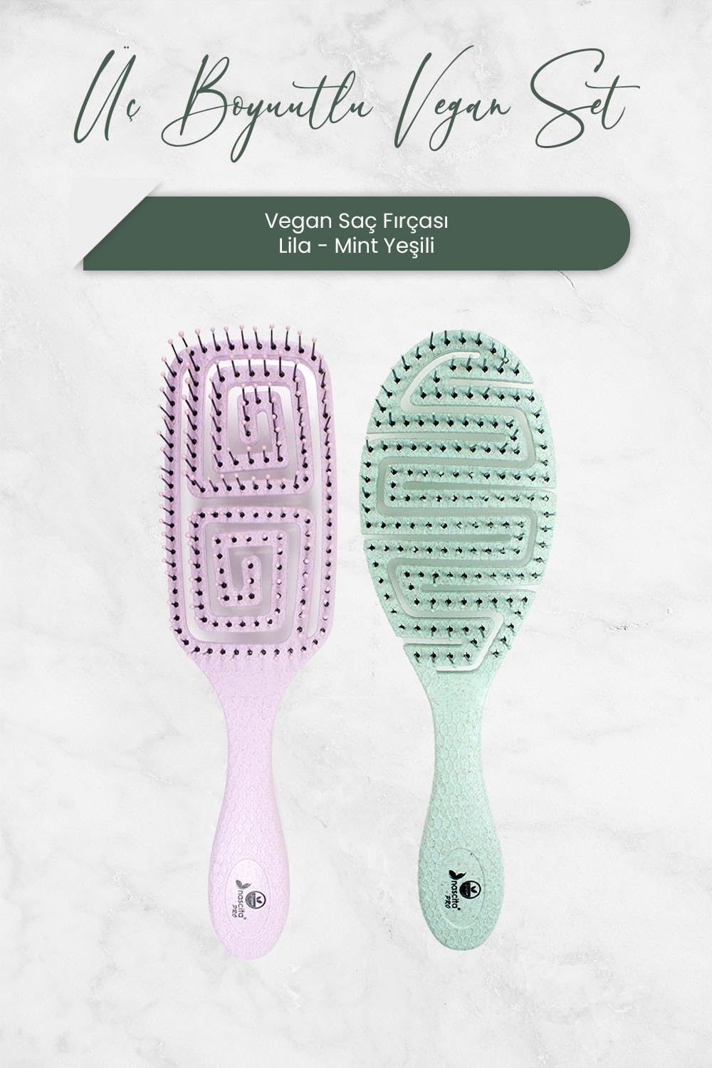 Professional Üç Boyutlu Vegan Saç Fırçası Mint Yeşili ve Lila