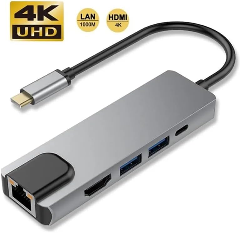 5İN1 Type-C, USB-C HDMI Hub ve LAN Ethernet Adaptörü: 4K (1080p) HDMI, 2 x USB 3.0 ve Type-C USB Port Çoklayıcı Çevirici