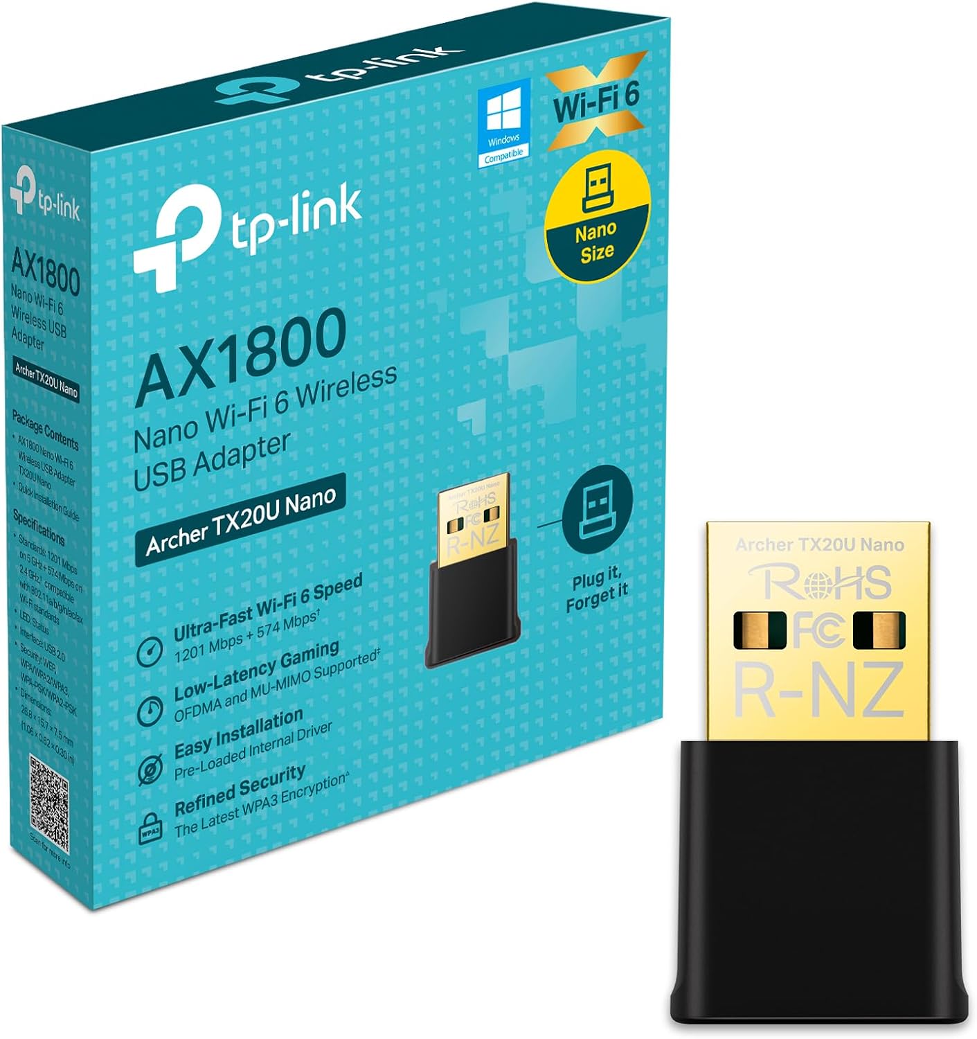 Archer TX20U, AX1800 Mbps, Çift Bant, MU-MIMO, USB 2.0, WPA3, Windows 10/11 Uyumlu, Wi-Fi 6 USB Adaptör