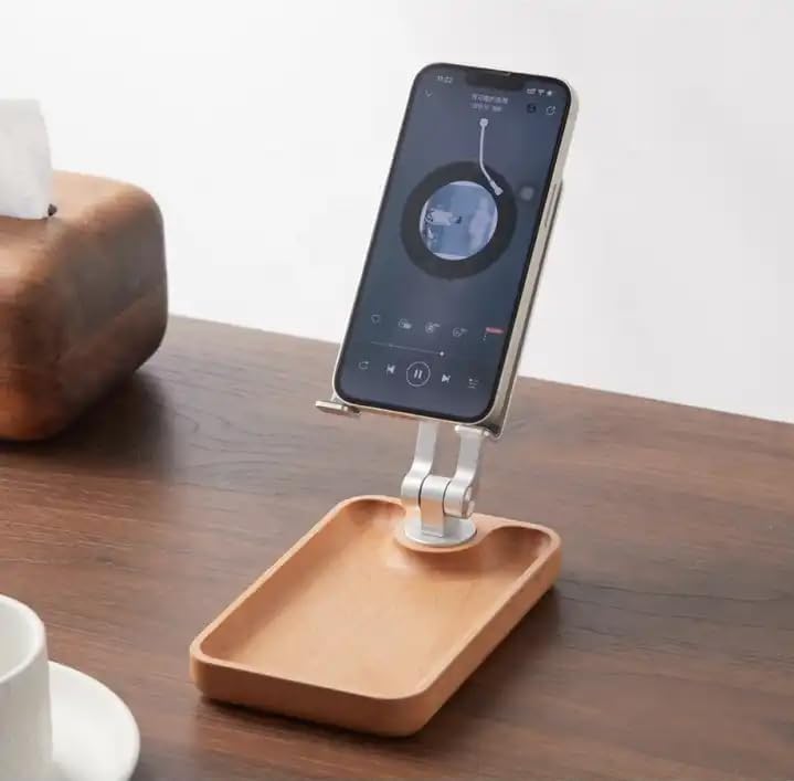 Profesyonel Tok Alüminyum Stand Ahşap Tabanlı Model A Sınıfı Malzeme Döner Tablet Akıllı Telefon Standı Masaüstü Stand Katlanabilir Cep Telefonu Telefon Tutucu A.Kahverengi TM01