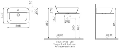 Alternative view of Geo 7426B001-0001 Dikdörtgen Çanak Lavabo, 60 cm, Mat Beyaz