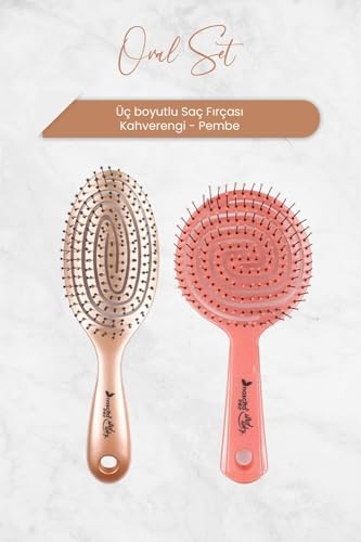 Üç Boyutlu Oval Saç Fırçası Kahverengi ve Pembe