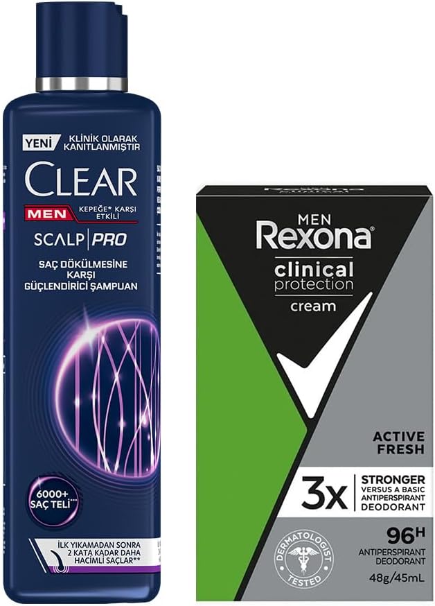 Rexona Men Clinical Protection Erkek Stick Deodorant Fresh 45 ml + Clear Men Scalp Pro Güçlendirici Şampuan Saç Dökülmesine ve Kepeğe Karşı Etkili 300 ml