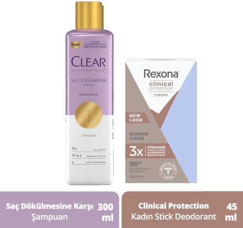 Rexona Clinical Protection Kadın Stick Deodorant Shower Clean 45 ml + Clear Scalpceuticals Saç Bakım Şampuanı Saç Dökülmesine Karşı 300 ml
