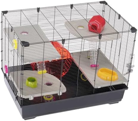 Hamster kafesi Village 80, 5 katlı küçük hayvan kafesi, hamster çarkı, şişe ve ev, hamster oyuncağı, tünel ve aksesuar, 82 x 51 x Y 62 cm, boyalı metal ve plastik
