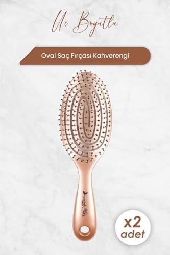 Üç Boyutlu Oval Saç Fırçası Kahverengi x 2 Adet