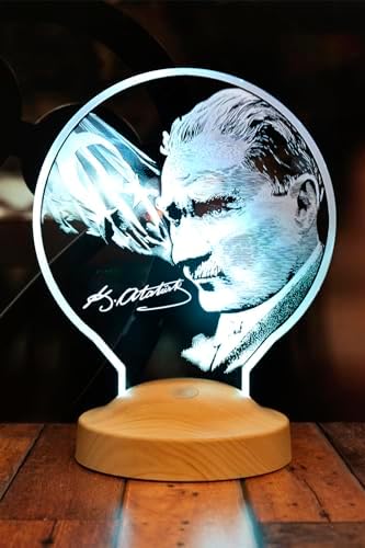 100. Yıl Hediyesi Atatürk Görselli Hediye, Atatürk İmzası ve Türk Bayrağı Hediyesi Led Lamba, Atatürk Fotoğralı Hediye