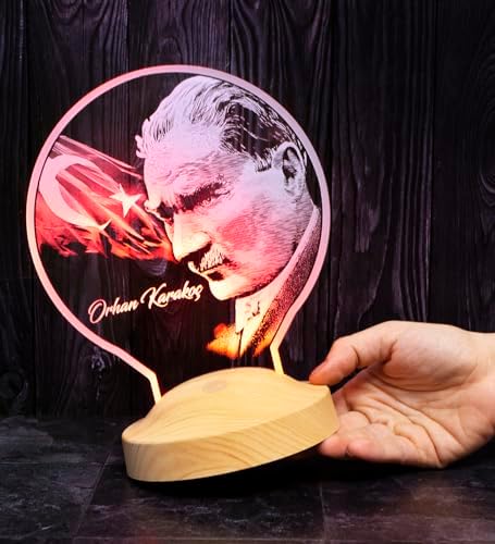 Alternative view of 100. Yıl Atatürk Görselli Hediye, Atatürk Ofis Hediyesi, Atatürk Fotoğraflı Kişiye Özel İsimli Led Lamba, Atatürk ve Türk Bayrağı Hediyesi