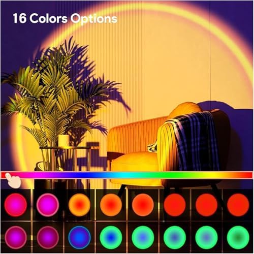 RGB Sunset Gün Batımı Projektör, 16 Renk Modlu, LED Ambiyans Işığı, HD Kristal Lens, 360° Döner Başlık, Uzaktan Kumandalı, Ayarlanır Parlaklık, Fotoğraf ve Sosyal Medya İçin Dekoratif Lamba